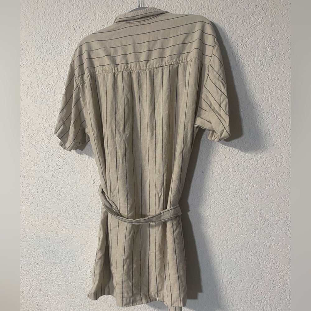 Abercrombie & Fitch Tan Striped Mini Shirt Boho style dress with front tie - Picture 3 of 7